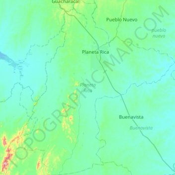 Mapa topográfico Planeta Rica, altitude, relevo