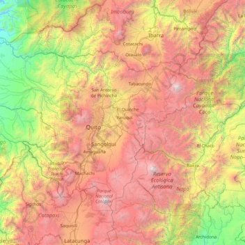 Mapa topográfico Pichincha, altitude, relevo