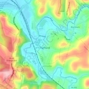 Mapa topográfico Trafford, altitude, relevo