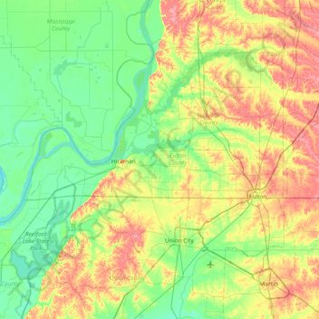 Mapa topográfico Fulton County, altitude, relevo