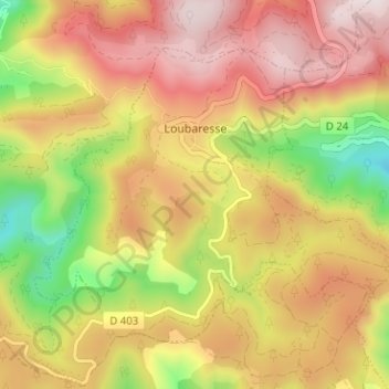 Mapa topográfico Loubaresse, altitude, relevo