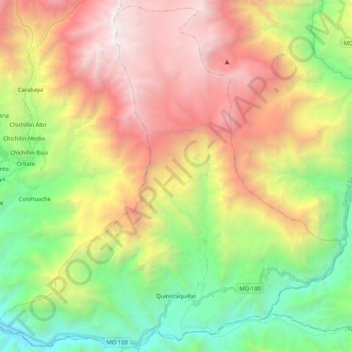 Mapa topográfico Quinistaquillas, altitude, relevo