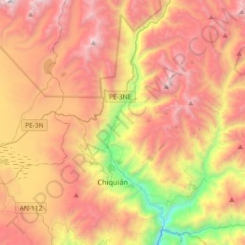 Mapa topográfico Huasta, altitude, relevo