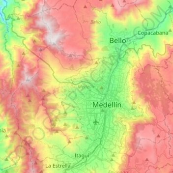 Mapa topográfico Medellín, altitude, relevo