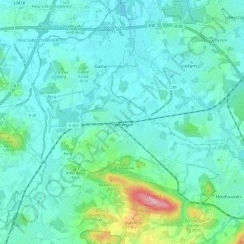 Mapa topográfico Hasbergen, altitude, relevo