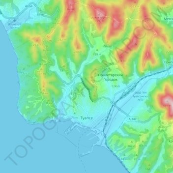 Mapa topográfico Туапсе, altitude, relevo