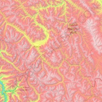 Mapa topográfico Zanskar tehsil, altitude, relevo