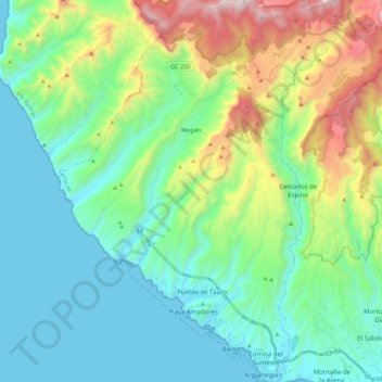 Mapa topográfico Mogán, altitude, relevo