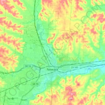 Mapa topográfico Newark, altitude, relevo