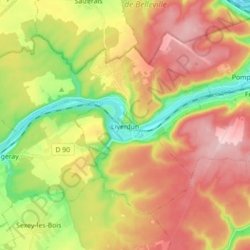 Mapa topográfico Liverdun, altitude, relevo
