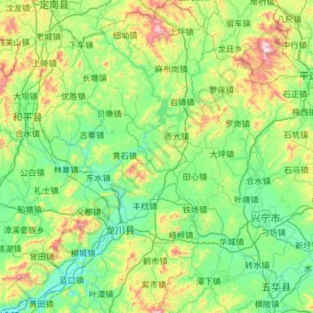 Mapa topográfico Longchuan, altitude, relevo
