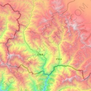 Mapa topográfico Kyirong Township, altitude, relevo