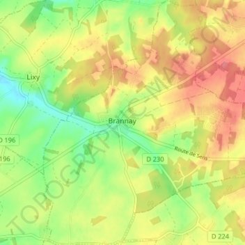 Mapa topográfico Brannay, altitude, relevo