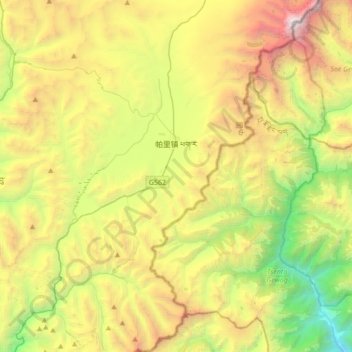 Mapa topográfico 帕里镇 ཕག་ར, altitude, relevo