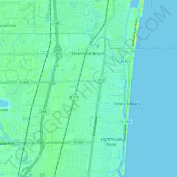 Mapa topográfico Deerfield Beach, altitude, relevo