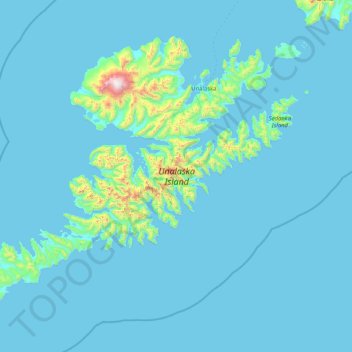 Mapa topográfico Unalaska Island, altitude, relevo