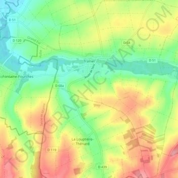 Mapa topográfico Traînel, altitude, relevo