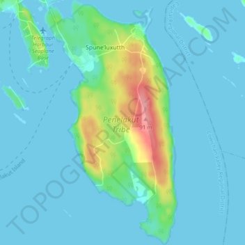Mapa topográfico Penelakut Island, altitude, relevo