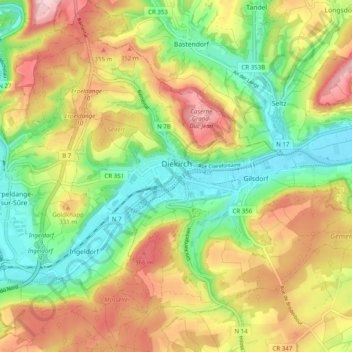 Mapa topográfico Diekirch, altitude, relevo