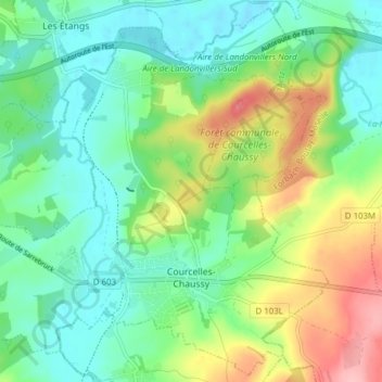 Mapa topográfico Courcelles-Chaussy, altitude, relevo