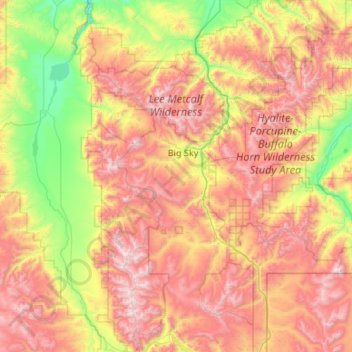 Mapa topográfico Lee Metcalf Wilderness Area, altitude, relevo