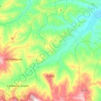 Mapa topográfico Gissi, altitude, relevo
