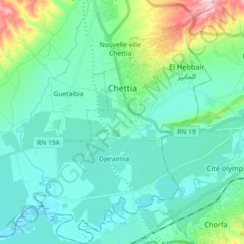 Mapa topográfico Chettia, altitude, relevo