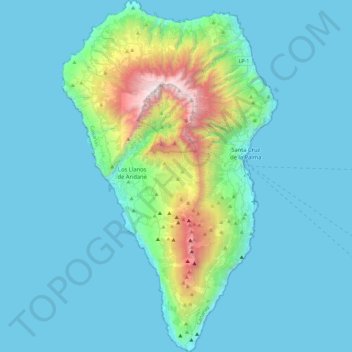 Mapa topográfico La Palma, altitude, relevo