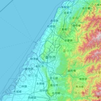 Mapa topográfico Taichung, altitude, relevo