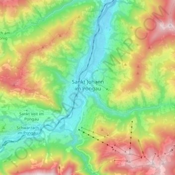 Mapa topográfico Sankt Johann im Pongau, altitude, relevo