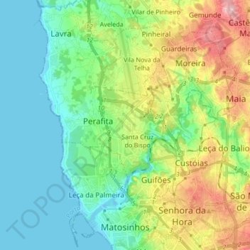 Mapa topográfico Matosinhos, altitude, relevo