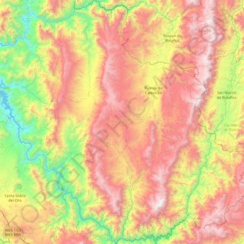 Mapa topográfico La Yesca, altitude, relevo