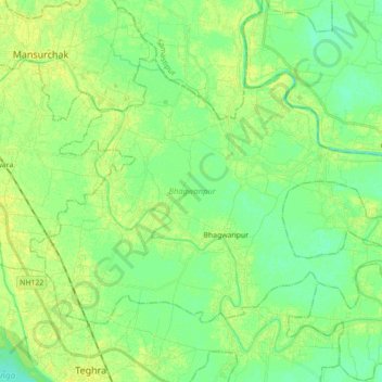 Mapa topográfico Bhagwanpur, altitude, relevo