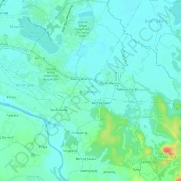 Mapa topográfico Bontomanai, altitude, relevo