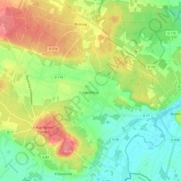 Mapa topográfico Vaudelnay, altitude, relevo