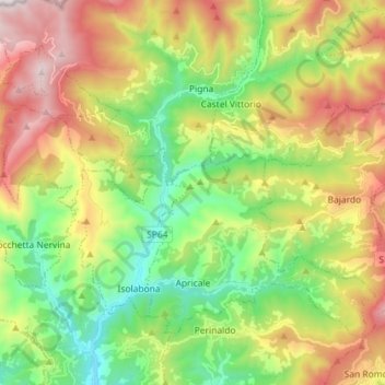 Mapa topográfico Apricale, altitude, relevo