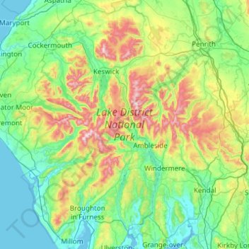 Mapa topográfico Lake District National Park, altitude, relevo