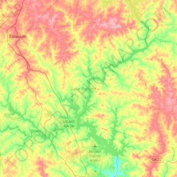 Mapa topográfico Lake Sinclair, altitude, relevo