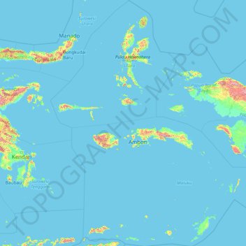 Mapa topográfico Maluku, altitude, relevo