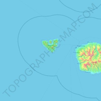 Mapa topográfico Moorea-Maiao, altitude, relevo