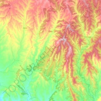 Mapa topográfico Orés, altitude, relevo