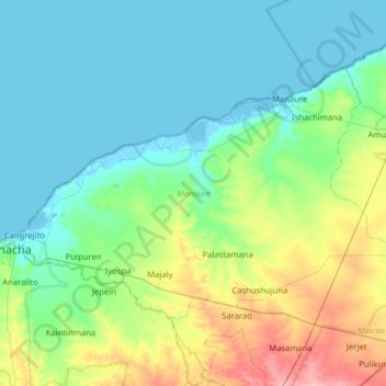 Mapa topográfico Manaure, altitude, relevo