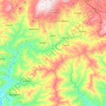 Mapa topográfico Júzcar, altitude, relevo