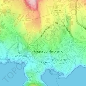 Mapa topográfico Angra do Heroísmo, altitude, relevo