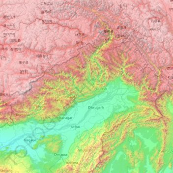 Mapa topográfico Arunachal Pradesh, altitude, relevo
