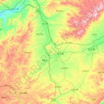 Mapa topográfico Youyu County, altitude, relevo