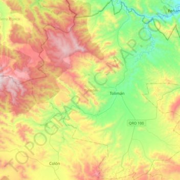Mapa topográfico Tolimán, altitude, relevo