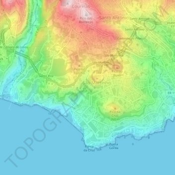 Mapa topográfico São Martinho, altitude, relevo