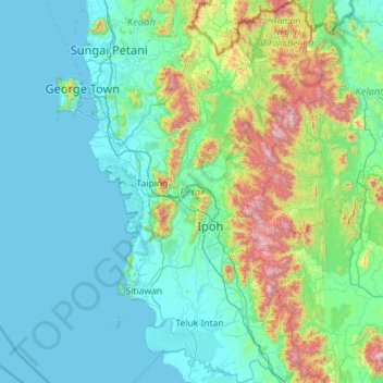 Mapa topográfico Perak, altitude, relevo