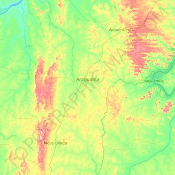 Mapa topográfico Araguaína, altitude, relevo